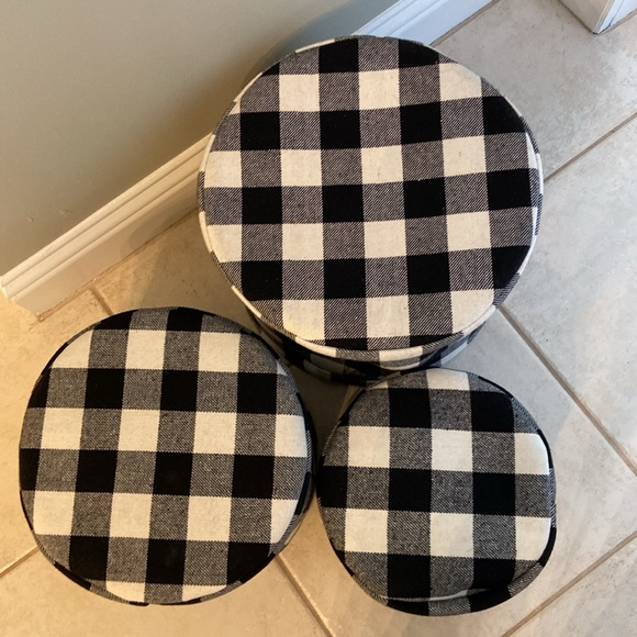 SET/3 Black & White Buffalo Check Soft Sided Nesting Baskets Storage w/ Handles - Picture 4 of 15